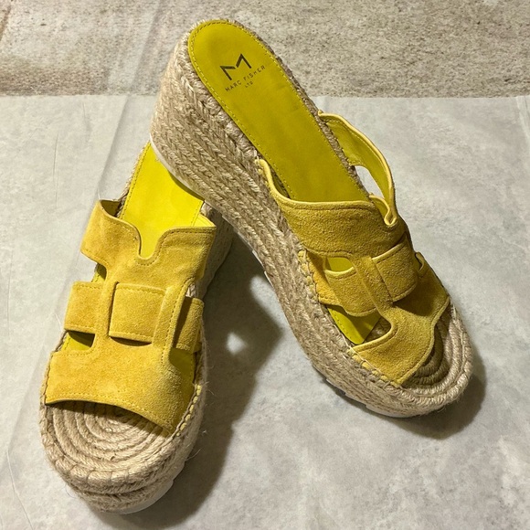 Marc Fisher LTD Robyn Espadrille Sandal Yellow Suede Juke Wedge Platform Size 9 - Picture 6 of 13